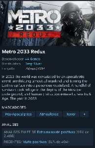 Conta steam Full acesso com Metro 2033 Redux