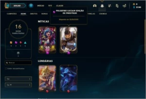 Conta platian 1 com 45 champs e 16 skins + 1 Prestigio - League of Legends LOL