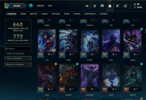 Esmeralda 4 com TODOS os champs e 526 Skins + 109 Cromas - League of Legends LOL