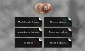 CONTA STEAM 18 ANOS, MEDALHA 10 E 5 ANOS CSGO, 21 JOGOS - Counter Strike
