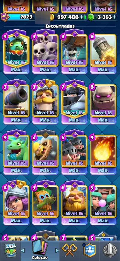 Conta clash royale 1 milhão+ em ouro e várias cartas 16