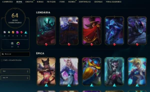 Ouro, 64 Skins, 2 Ultimate, 1 Mítica, 5 Lendárias, 10K Ea - League of Legends LOL