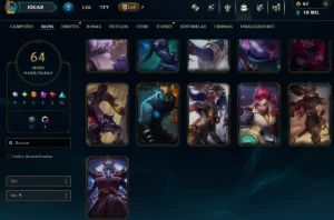 Ouro, 64 Skins, 2 Ultimate, 1 Mítica, 5 Lendárias, 10K Ea - League of Legends LOL