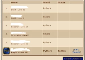 Vendo EK , SKILL 91/85, E 2 MS 60 + TUDO NA MESMA ACC - Tibia
