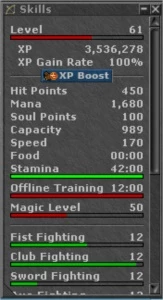 Vendo EK , SKILL 91/85, E 2 MS 60 + TUDO NA MESMA ACC - Tibia