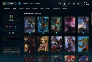 CONTA LEAGUE OF LEGENDS PRATA 1 36 SKINS, BARATO LOL