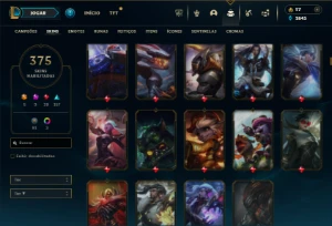 Bronze 1 com TODOS os champs e 375 Skins ( TOP / MID / JG ) - League of Legends LOL