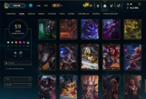 Ferro 1 com TODOS os Champs e 59 Skins - League of Legends LOL