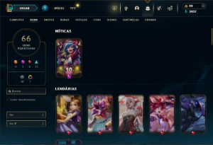 Ouro 4 com 110 Champs e 66 Skins + 19 Espolios - League of Legends LOL