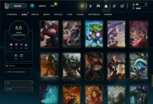 Ouro 4 com 110 Champs e 66 Skins + 19 Espolios - League of Legends LOL
