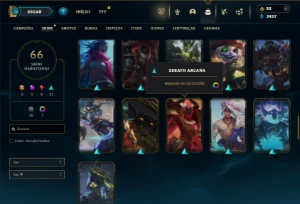 Ouro 4 com 110 Champs e 66 Skins + 19 Espolios - League of Legends LOL