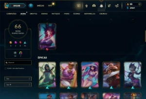 Ouro 4 com 110 Champs e 66 Skins + 19 Espolios - League of Legends LOL