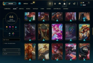 Ouro 4 com 110 Champs e 66 Skins + 19 Espolios - League of Legends LOL
