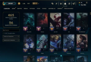 Esmeralda 3 com TODOS os Champ e 83 Skins ( JG / TOP / ADC ) - League of Legends LOL