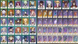 AR 55 c/ AYAKA + BIS, YELAN, CHILDE, EULA + MOCHILEIRO - Genshin Impact