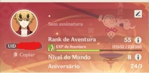 AR 55 c/ AYAKA + BIS, YELAN, CHILDE, EULA + MOCHILEIRO - Genshin Impact