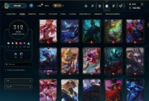 Ouro 4 com TODOS os Champs e 312 Skins ( ADC / MID / JG ) - League of Legends LOL
