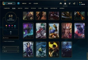 Conta prata 1 com 100 Champs e 62 Skins + 30k de EA - League of Legends LOL