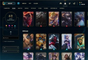 Conta prata 1 com 100 Champs e 62 Skins + 30k de EA - League of Legends LOL