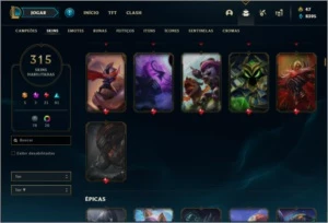 Conta prata 1 com TODOS os champs e 315 skins +1 Prestigio - League of Legends LOL