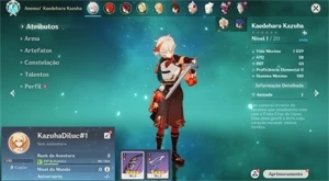 Conta Genshin Impact AR 5 com Kazuha e Diluc
