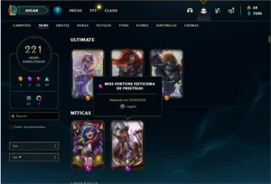 Conta Unranked com TODOS os champs e 221 Skins + 1 Prestigio - League of Legends LOL