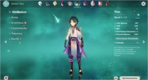 Conta AR 43 Xiao + Lança jade, Zhongli, Diluc e Mona - Genshin Impact