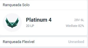 Conta smurf PLAT 4 28W/6L 82% wr - League of Legends LOL