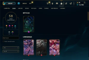 Platina 2 com 80 Champs e 58 Skins + 1 Mitica da Vayne - League of Legends LOL