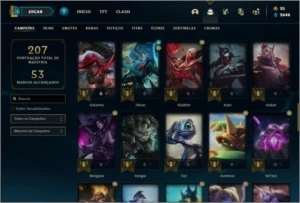Conta ouro 1 com 26 skins e 61 champs + Passe ativo. - League of Legends LOL