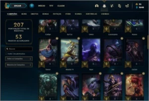 Conta ouro 1 com 26 skins e 61 champs + Passe ativo. - League of Legends LOL