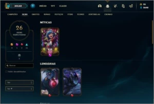 Conta ouro 1 com 26 skins e 61 champs + Passe ativo. - League of Legends LOL