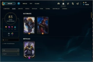 Conta De League of Legends Gold 4, 82 skins e 9 cromas. LOL