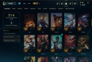 Platina 1 com 75 Champs e 33 Skins ( ADC / SUP ) - League of Legends LOL