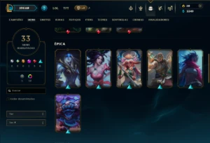 Platina 1 com 75 Champs e 33 Skins ( ADC / SUP ) - League of Legends LOL