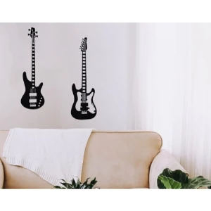 Kit 2 Quadros Guitarras em MDF Preto para Parede