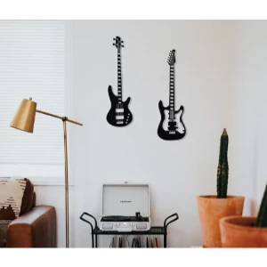 Kit 2 Quadros Guitarras em MDF Preto para Parede - Artesanato e Personalizados