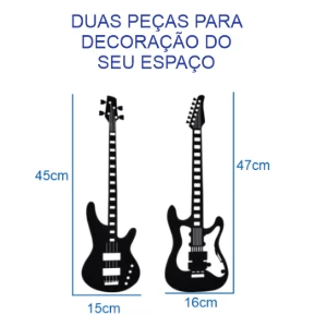 Kit 2 Quadros Guitarras em MDF Preto para Parede - Artesanato e Personalizados
