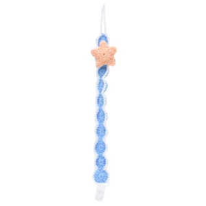 Prendedor de Chupeta Azul com Estrela do Mar em Crochê - Artesanato e Personalizados
