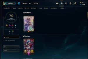 Conta platina 4 com 145 champs e 75 skins - League of Legends LOL