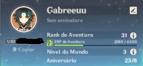 Conta Genshin Impact AR 30 Xiao e Lança de Jade Primitiva