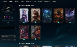 Acc lol, mais de 500 em skins, maioria dos champs