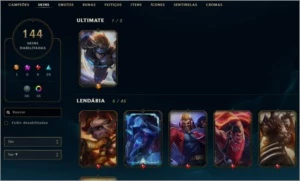 conta League of Legends plat IV + 144 skins + MMR alto LOL