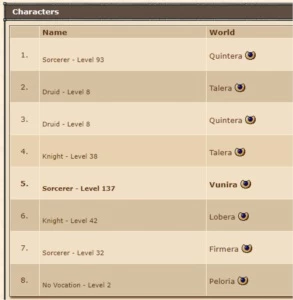 SORCERER 137 VUNIRA E SORCERER 93 QUINTERA - Tibia