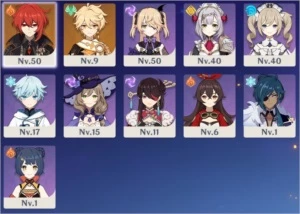 Genshin - Diluc, Chongyun, Fischl, Beidou + Armas - Genshin Impact