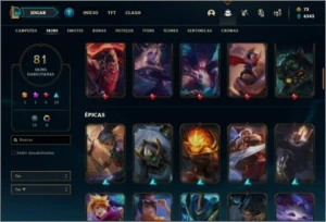Conta platina 1 com 116 champs e 81 skins ( MAIN TOP ) - League of Legends LOL