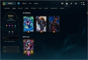 Conta ouro 2 MAIN SUP, com TODOS os champs e 201 skins - League of Legends LOL