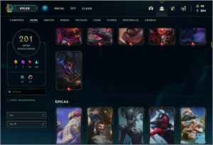 Conta ouro 2 MAIN SUP, com TODOS os champs e 201 skins - League of Legends LOL