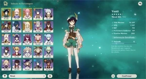 Conta com venti+ Harpa E outras 2 t5s Limitadas. AR 47 - Genshin Impact