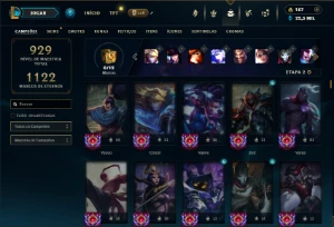 Ouro 3 com TODOS os champs e 281 Skins ( Nivel 740 ) - League of Legends LOL